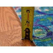 Load image into Gallery viewer, 3&#39;x8&#39;2&quot; Admiral Blue, The Peacock, Sari Silk, Colorful, Hand Knotted, Wide Runner, Oriental Rug FWR526134