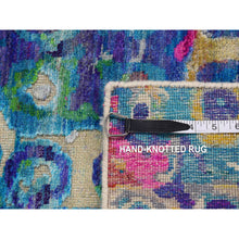 Load image into Gallery viewer, 3&#39;x8&#39;2&quot; Admiral Blue, The Peacock, Sari Silk, Colorful, Hand Knotted, Wide Runner, Oriental Rug FWR526134