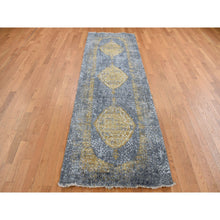 Load image into Gallery viewer, 3&#39;2&quot;x9&#39;10&quot; Nevada Gray With Gold, Persian Medallion Design, Wool And Pure Silk, Wide Runner, Hand Knotted, Oriental Rug FWR526140