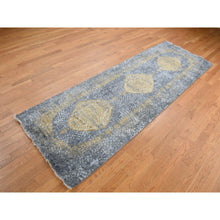 Load image into Gallery viewer, 3&#39;2&quot;x9&#39;10&quot; Nevada Gray With Gold, Persian Medallion Design, Wool And Pure Silk, Wide Runner, Hand Knotted, Oriental Rug FWR526140