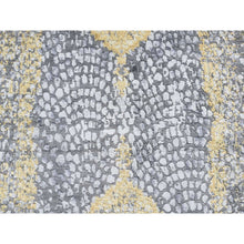 Load image into Gallery viewer, 3&#39;2&quot;x9&#39;10&quot; Nevada Gray With Gold, Persian Medallion Design, Wool And Pure Silk, Wide Runner, Hand Knotted, Oriental Rug FWR526140