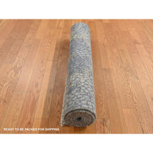 Load image into Gallery viewer, 3&#39;2&quot;x9&#39;10&quot; Nevada Gray With Gold, Persian Medallion Design, Wool And Pure Silk, Wide Runner, Hand Knotted, Oriental Rug FWR526140