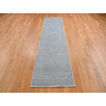 Load image into Gallery viewer, 2&#39;7&quot;x9&#39;10&quot; Spanish Gray, Hand Knotted, Silver Wash Peshawar, Plain With No Design, Pure Wool, Oriental Runner Rug FWR526146
