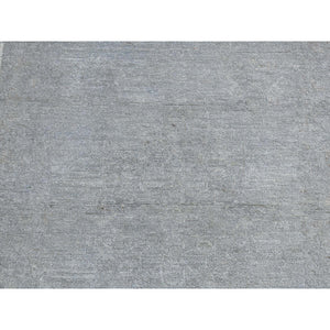 2'7"x9'10" Spanish Gray, Hand Knotted, Silver Wash Peshawar, Plain With No Design, Pure Wool, Oriental Runner Rug FWR526146