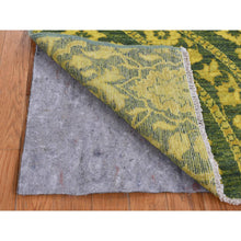 Load image into Gallery viewer, 4&#39;1&quot;x11&#39;8&quot; Green Overdyed, Mughal Design, Tone On Tone, Peshawar Hand Knotted, Pure Wool, Wide Runner Oriental Rug FWR526158