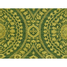 Load image into Gallery viewer, 4&#39;1&quot;x11&#39;8&quot; Green Overdyed, Mughal Design, Tone On Tone, Peshawar Hand Knotted, Pure Wool, Wide Runner Oriental Rug FWR526158