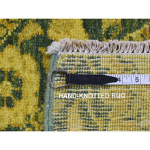 Load image into Gallery viewer, 4&#39;1&quot;x11&#39;8&quot; Green Overdyed, Mughal Design, Tone On Tone, Peshawar Hand Knotted, Pure Wool, Wide Runner Oriental Rug FWR526158