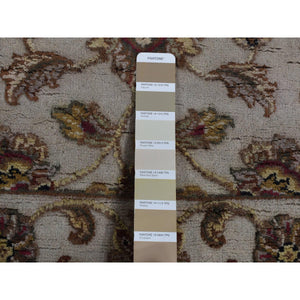 2'7"x16' Eggshell White, Half Wool And Half Silk, Rajasthan With All Over Leaf Design, Hand Knotted, Xl Runner, Oriental Rug FWR526164