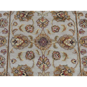 2'7"x16' Eggshell White, Half Wool And Half Silk, Rajasthan With All Over Leaf Design, Hand Knotted, Xl Runner, Oriental Rug FWR526164