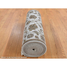 Load image into Gallery viewer, 2&#39;7&quot;x16&#39; Eggshell White, Half Wool And Half Silk, Rajasthan With All Over Leaf Design, Hand Knotted, Xl Runner, Oriental Rug FWR526164