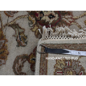 2'7"x16' Eggshell White, Half Wool And Half Silk, Rajasthan With All Over Leaf Design, Hand Knotted, Xl Runner, Oriental Rug FWR526164