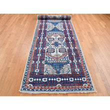 Load image into Gallery viewer, 4&#39;1&quot;x14&#39; Ivory With A Mix Of Blue, Mamluk Design, Vegetable Dyes, Hand Spun New Zealand Wool, Hand Knotted, Oriental, Wide Runner Rug FWR526176