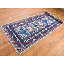 Load image into Gallery viewer, 4&#39;1&quot;x14&#39; Ivory With A Mix Of Blue, Mamluk Design, Vegetable Dyes, Hand Spun New Zealand Wool, Hand Knotted, Oriental, Wide Runner Rug FWR526176