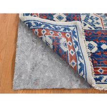 Load image into Gallery viewer, 4&#39;1&quot;x14&#39; Ivory With A Mix Of Blue, Mamluk Design, Vegetable Dyes, Hand Spun New Zealand Wool, Hand Knotted, Oriental, Wide Runner Rug FWR526176