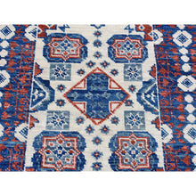 Load image into Gallery viewer, 4&#39;1&quot;x14&#39; Ivory With A Mix Of Blue, Mamluk Design, Vegetable Dyes, Hand Spun New Zealand Wool, Hand Knotted, Oriental, Wide Runner Rug FWR526176