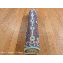 Load image into Gallery viewer, 4&#39;1&quot;x14&#39; Ivory With A Mix Of Blue, Mamluk Design, Vegetable Dyes, Hand Spun New Zealand Wool, Hand Knotted, Oriental, Wide Runner Rug FWR526176