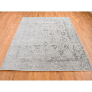 8'x10' Cloud Gray, Tabriz Erased And Broken Design, Tone On Tone, Wool And Silk, Hand Knotted, Oriental Rug FWR526194