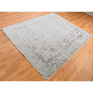 8'x10' Cloud Gray, Tabriz Erased And Broken Design, Tone On Tone, Wool And Silk, Hand Knotted, Oriental Rug FWR526194