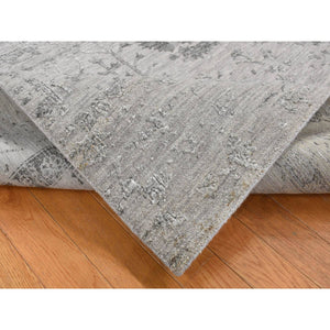 8'x10' Cloud Gray, Tabriz Erased And Broken Design, Tone On Tone, Wool And Silk, Hand Knotted, Oriental Rug FWR526194