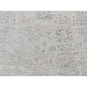 8'x10' Cloud Gray, Tabriz Erased And Broken Design, Tone On Tone, Wool And Silk, Hand Knotted, Oriental Rug FWR526194