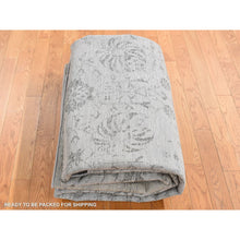 Load image into Gallery viewer, 8&#39;x10&#39; Cloud Gray, Tabriz Erased And Broken Design, Tone On Tone, Wool And Silk, Hand Knotted, Oriental Rug FWR526194