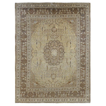 Load image into Gallery viewer, 9&#39;2&quot;x12&#39;5&quot; Beeswax Brown, Antique Persian Tabriz, Birds and Trees Design, Pure Wool, Even Wear, Hand Knotted, Oriental Rug FWR526206