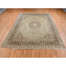 Load image into Gallery viewer, 9&#39;2&quot;x12&#39;5&quot; Beeswax Brown, Antique Persian Tabriz, Birds and Trees Design, Pure Wool, Even Wear, Hand Knotted, Oriental Rug FWR526206