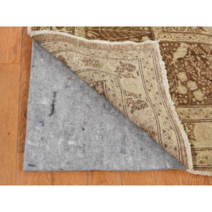 9'2"x12'5" Beeswax Brown, Antique Persian Tabriz, Birds and Trees Design, Pure Wool, Even Wear, Hand Knotted, Oriental Rug FWR526206