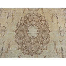 Load image into Gallery viewer, 9&#39;2&quot;x12&#39;5&quot; Beeswax Brown, Antique Persian Tabriz, Birds and Trees Design, Pure Wool, Even Wear, Hand Knotted, Oriental Rug FWR526206