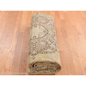 9'2"x12'5" Beeswax Brown, Antique Persian Tabriz, Birds and Trees Design, Pure Wool, Even Wear, Hand Knotted, Oriental Rug FWR526206