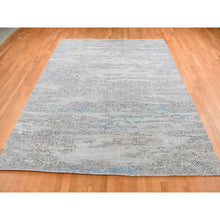Load image into Gallery viewer, 9&#39;x12&#39;3&quot; Cadet Gray, Wool With Real Silk, Broken And Erased Intricate Contemporary Design, Hand Knotted, Oriental Rug FWR526218