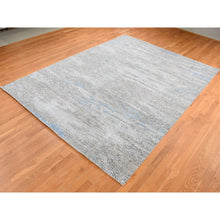 Load image into Gallery viewer, 9&#39;x12&#39;3&quot; Cadet Gray, Wool With Real Silk, Broken And Erased Intricate Contemporary Design, Hand Knotted, Oriental Rug FWR526218