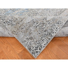 Load image into Gallery viewer, 9&#39;x12&#39;3&quot; Cadet Gray, Wool With Real Silk, Broken And Erased Intricate Contemporary Design, Hand Knotted, Oriental Rug FWR526218