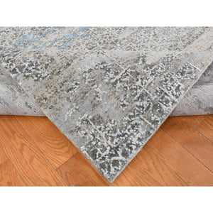 9'x12'3" Cadet Gray, Wool With Real Silk, Broken And Erased Intricate Contemporary Design, Hand Knotted, Oriental Rug FWR526218