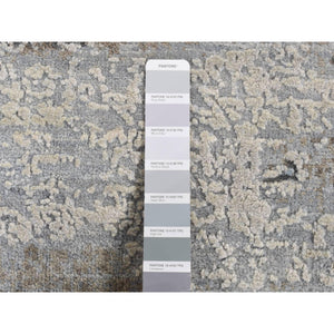 9'x12'3" Cadet Gray, Wool With Real Silk, Broken And Erased Intricate Contemporary Design, Hand Knotted, Oriental Rug FWR526218