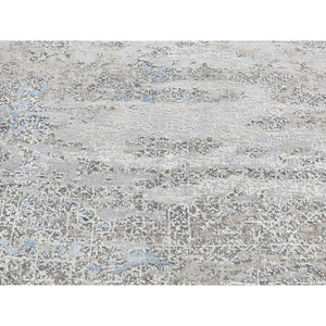 9'x12'3" Cadet Gray, Wool With Real Silk, Broken And Erased Intricate Contemporary Design, Hand Knotted, Oriental Rug FWR526218