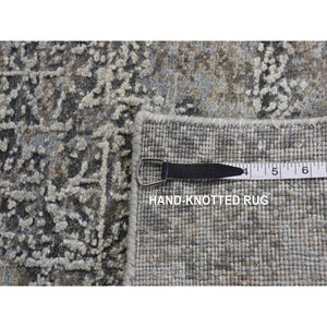 9'x12'3" Cadet Gray, Wool With Real Silk, Broken And Erased Intricate Contemporary Design, Hand Knotted, Oriental Rug FWR526218
