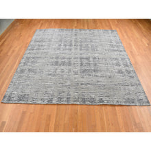 Load image into Gallery viewer, 10&#39;1&quot;x10&#39;1&quot; Medium Gray, Hand Spun Undyed Natural Wool, Modern Criss Cross Erased Design, Hand Knotted, Square Oriental Rug FWR526230