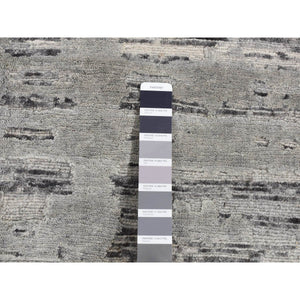 10'1"x10'1" Medium Gray, Hand Spun Undyed Natural Wool, Modern Criss Cross Erased Design, Hand Knotted, Square Oriental Rug FWR526230