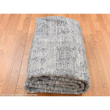Load image into Gallery viewer, 10&#39;1&quot;x10&#39;1&quot; Medium Gray, Hand Spun Undyed Natural Wool, Modern Criss Cross Erased Design, Hand Knotted, Square Oriental Rug FWR526230