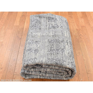10'1"x10'1" Medium Gray, Hand Spun Undyed Natural Wool, Modern Criss Cross Erased Design, Hand Knotted, Square Oriental Rug FWR526230