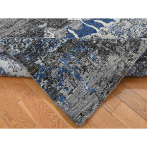 8'1"x10'1" Cloud Gray, Broken Flower Design, Pure Wool, Hand Knotted, Oriental Rug FWR526236