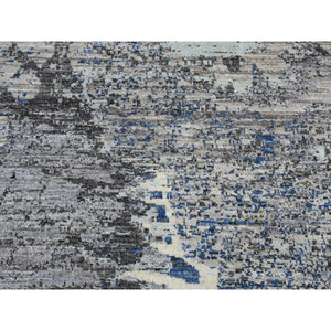 8'1"x10'1" Cloud Gray, Broken Flower Design, Pure Wool, Hand Knotted, Oriental Rug FWR526236