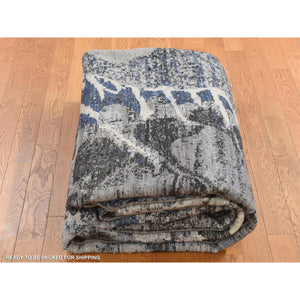 8'1"x10'1" Cloud Gray, Broken Flower Design, Pure Wool, Hand Knotted, Oriental Rug FWR526236