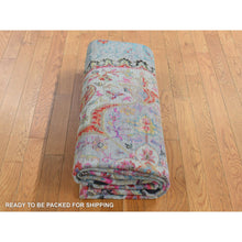 Load image into Gallery viewer, 8&#39;x10&#39; Thunder Gray, Sari Silk And Textured Wool, Colorful Maharaja Design, Hand Knotted, Oriental Rug FWR526242
