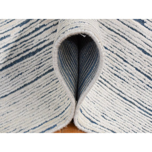 10'x14' Ivory, Striae Design, Textured Wool, Hand Knotted, Oriental Rug FWR526248