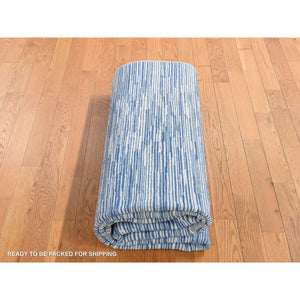 10'x14' Ivory, Striae Design, Textured Wool, Hand Knotted, Oriental Rug FWR526248
