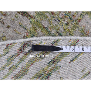 5'10"x5'10" Thunder Gray, Fine Jacquard Hand Loomed, Modern Safari Jagged Stripe Design, Pure Wool, Round Oriental Rug FWR526272
