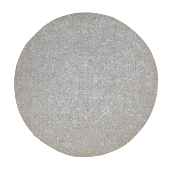 6'x6' Agreeable Gray, Broken and Erased Cypress Tree Design, Pure Wool, Hand Loomed, Round Oriental Rug FWR526278
