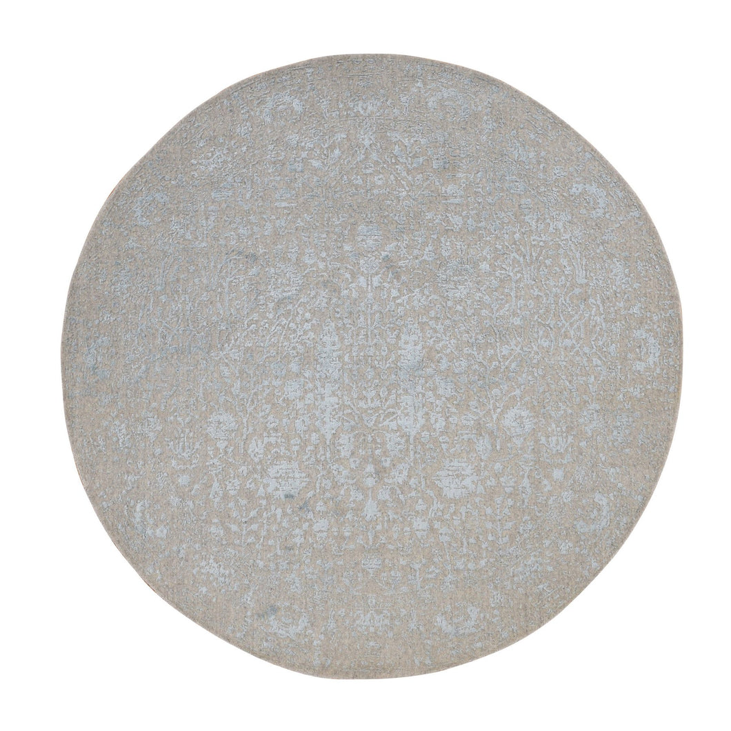 6'x6' Agreeable Gray, Broken and Erased Cypress Tree Design, Pure Wool, Hand Loomed, Round Oriental Rug FWR526278